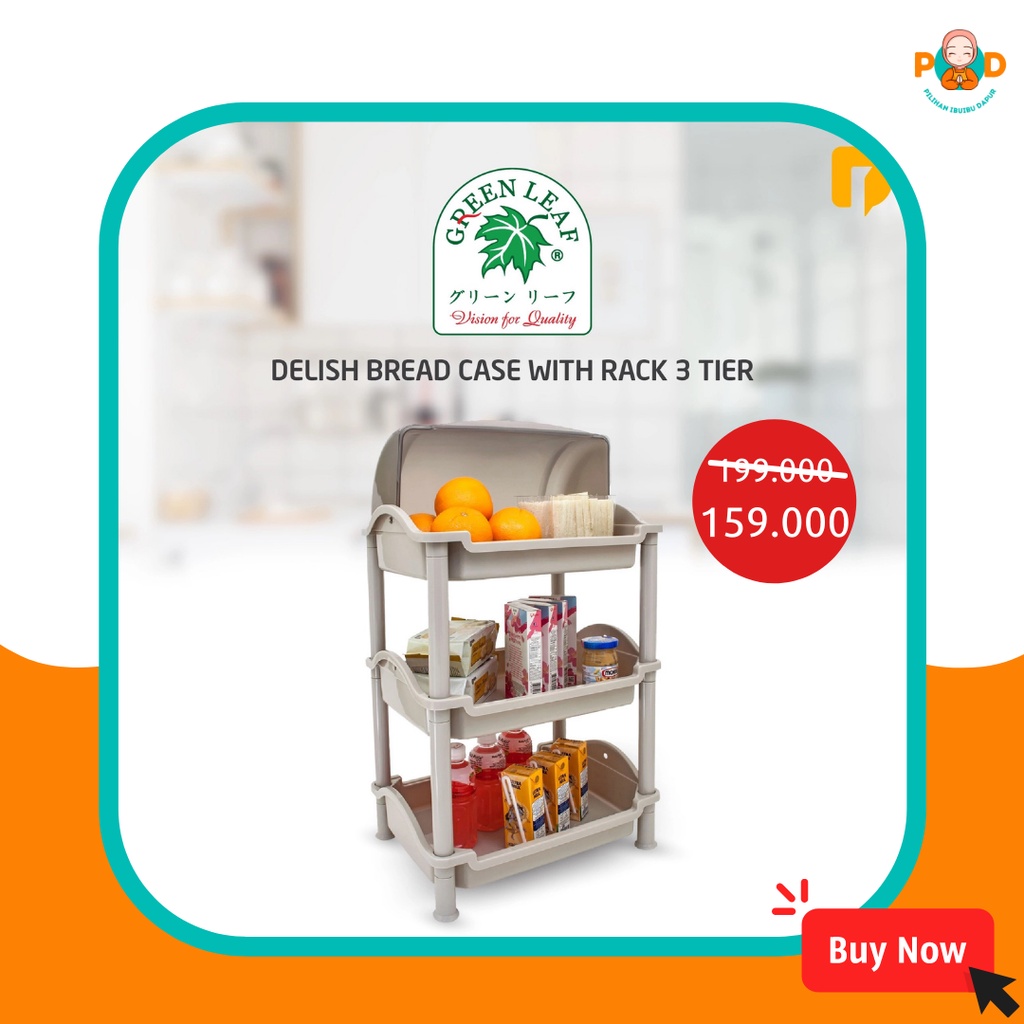 GREEN LEAF - DELISH BREAD CASE WITH RACK / RAK MAKANAN / RAK ROTI / TEMPAT ROTI / SERBA DUSDUSAN PEK
