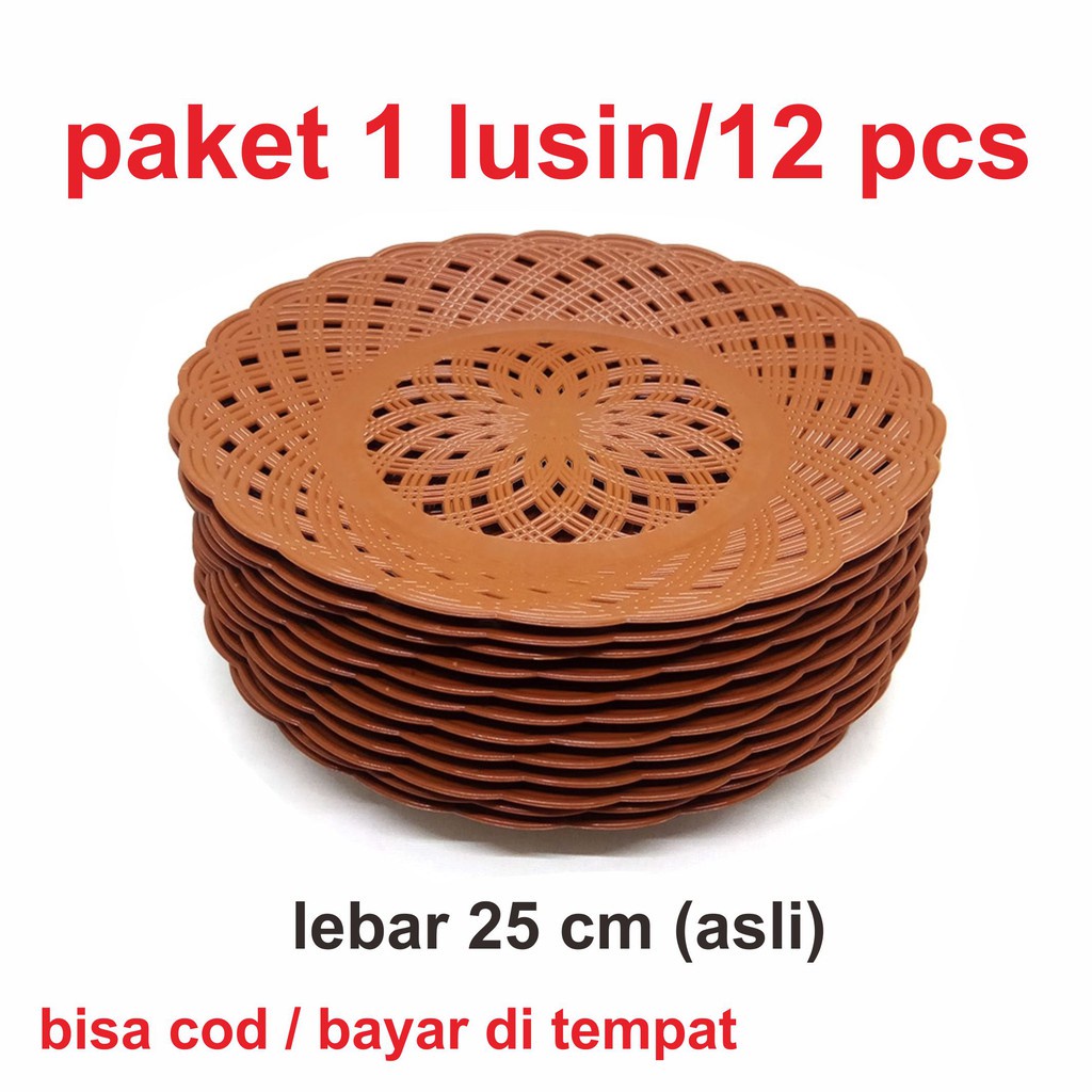 1 lusin Dadap piring plastik motif rotan anyaman lebar