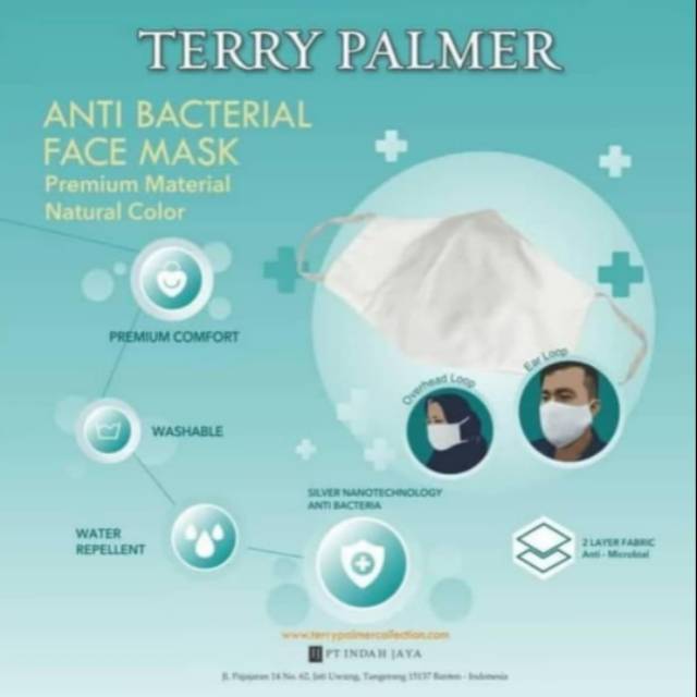 Masker Terry Palmer anti bakteri dan water repellent