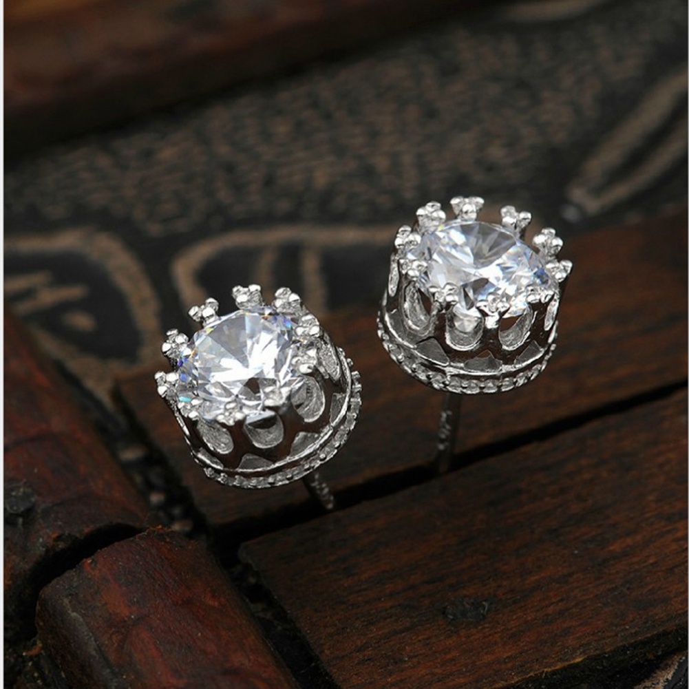 Hu Hu Hu Hu Hu Alat Bantu Pasang Kacamata♡ Anting Tusuk Bentuk Bulat Motif Mahkota Hias Kristal Cubic Zirconia Untuk Wanitahadiah