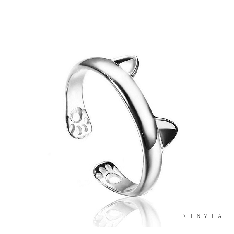 Cincin Model Terbuka Adjustable Desain Telinga Kucing Untuk Wanita