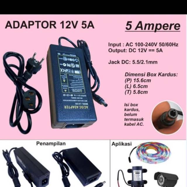 Adaptor Travo 12 Volt 12V 5 Ampere Set DC Connector