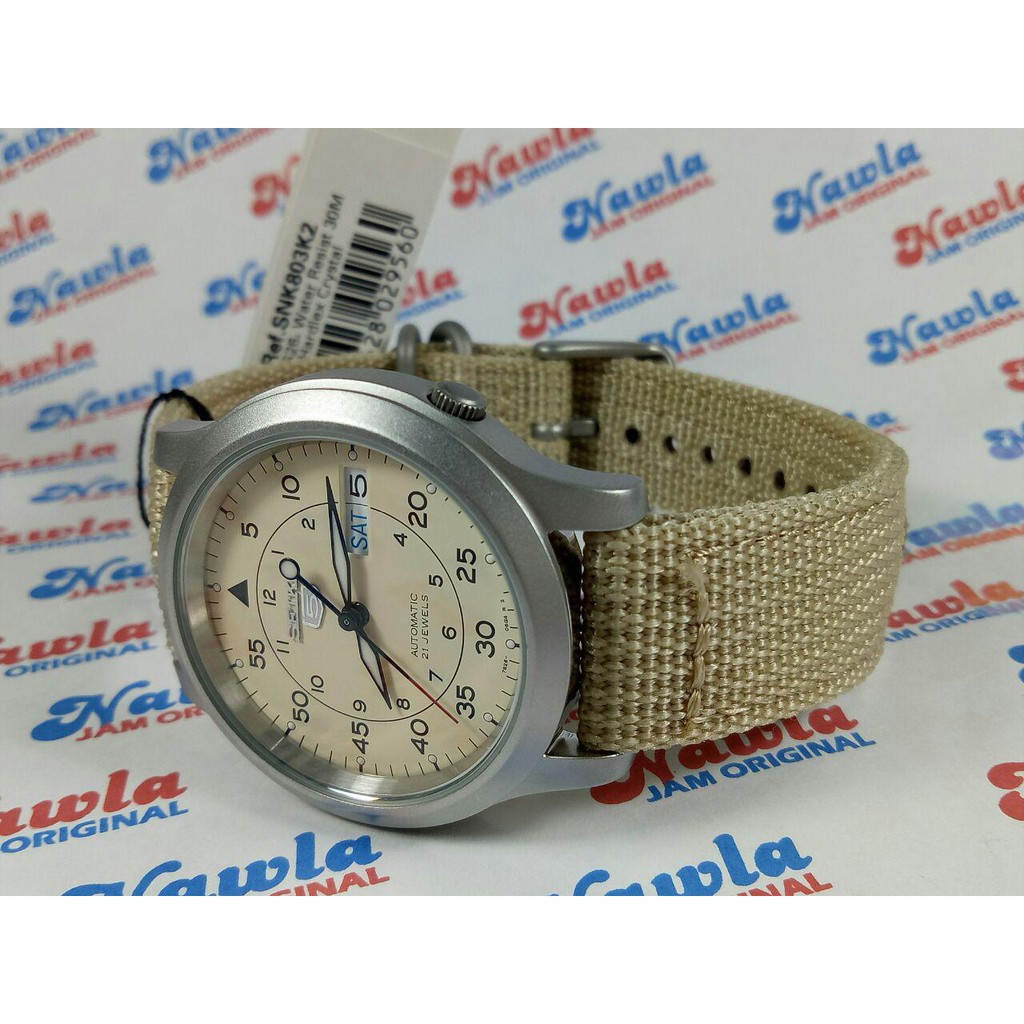 Seiko 5 Automatic SNK803K2 Beige Dial &amp; Nylon - Jam Tangan Pria SNK803