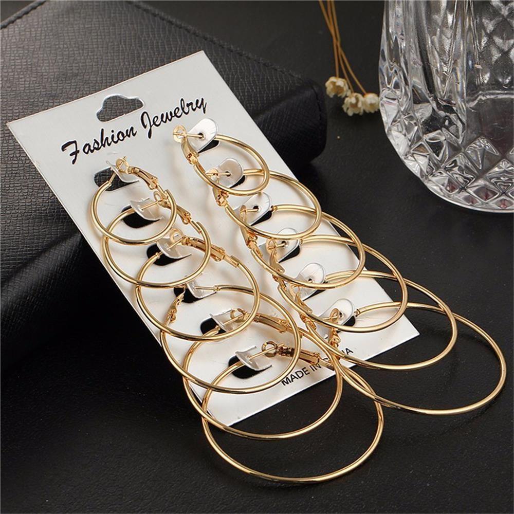 Suyo 6pasang/Set Anting Hoop Set Perhiasan Fashion Pesta Emas