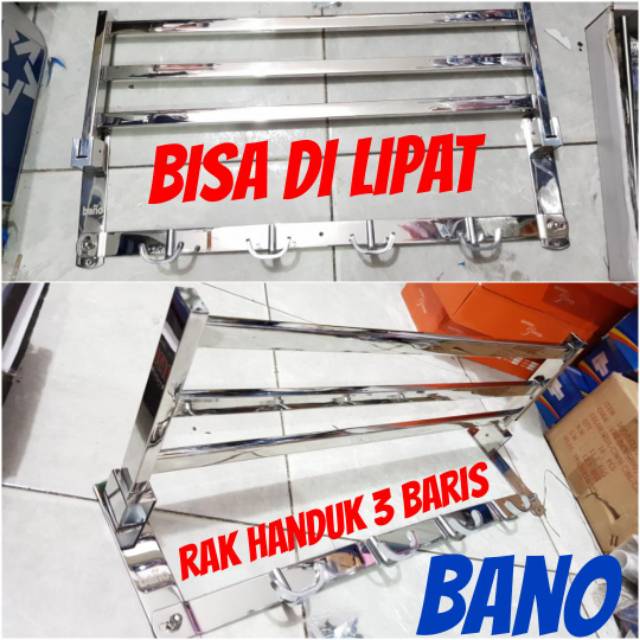 Rak handuk bano lipat 3 baris stainless minimalis PROMO