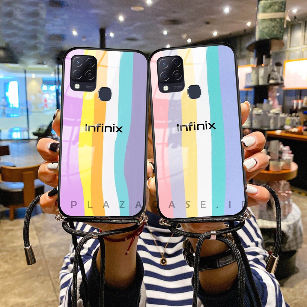 Softcase Glass Kaca + Tali - K108 - For Infinix Hot 10 Hot 10S Hot 10 Play Hot 9 Play Smart 5 - Case Lucu - Case Infinix Hot 10 - Casing Hp Infinix Hot 10s - Casing Hp Infinix Hot 10 Play - Kesing Smart 5 - Softcase Hot 9 Play - Sarung Hp Hot 10