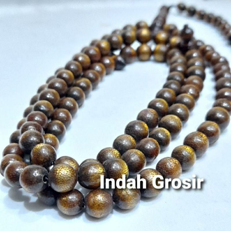 Tasbih Kayu Unik Serat mas 7mm 99butir Natural