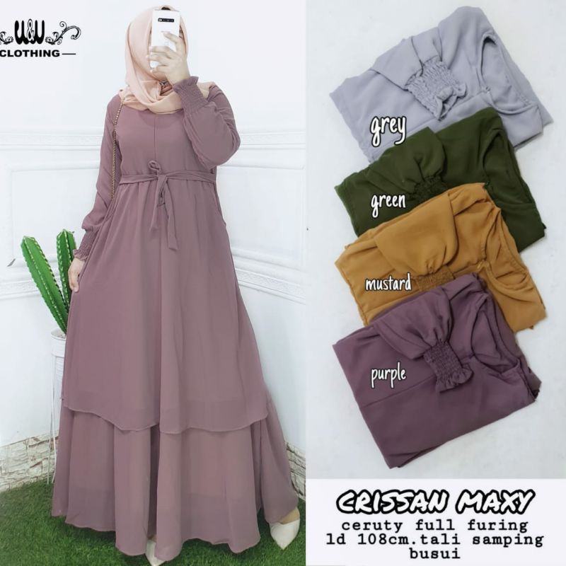 CRISSAN MAXY MOSSCREPE LD 110 PB 138 RESLETING DEPAN GREEN FASHION WANITA TERBARU PAKAIAN  WANITA TERBARU BAJU DRES WANITA SIMPLE DAN NYAMAN DIPAKAI BAJU DRES 2022