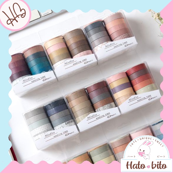 

1 set 10 pcs Washi tape retro solid color agugu paper tape solatip kertas hias jurnal diary planner HB1198