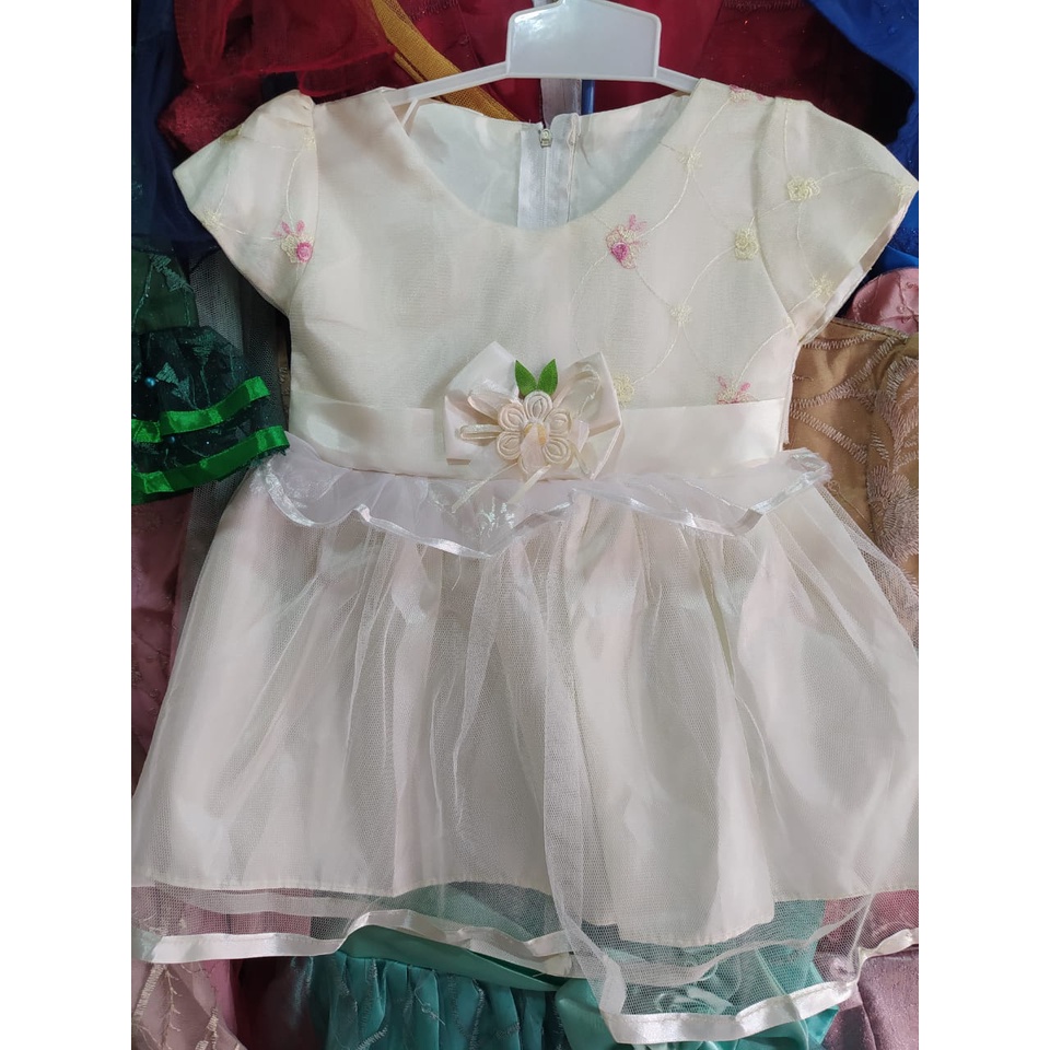 GAUN BABY BROKAT MIX TILE TANGAN  PENDEK WARNA PUTIH