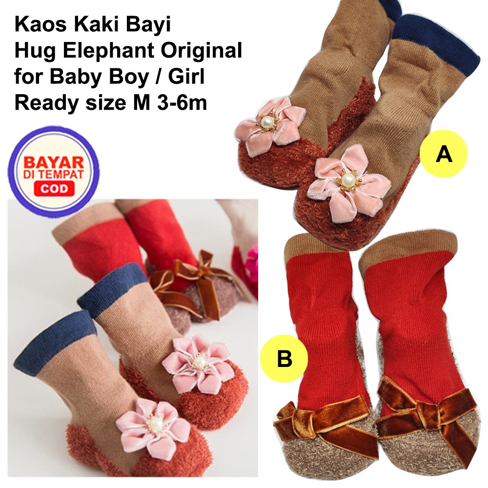 Kaos Kaki Bayi Hug Elephant Baby Girl / Boy size M 3-6m