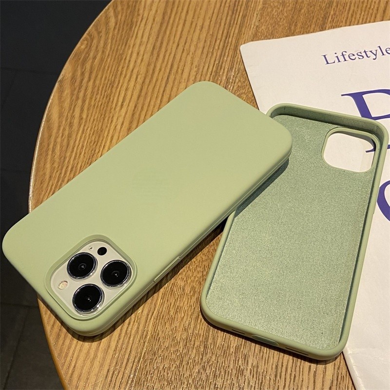 Soft Case Silikon Warna Hijau Matcha Untuk IPhone 11 12 13 14 Pro X XR XS Max 7 8 Plus