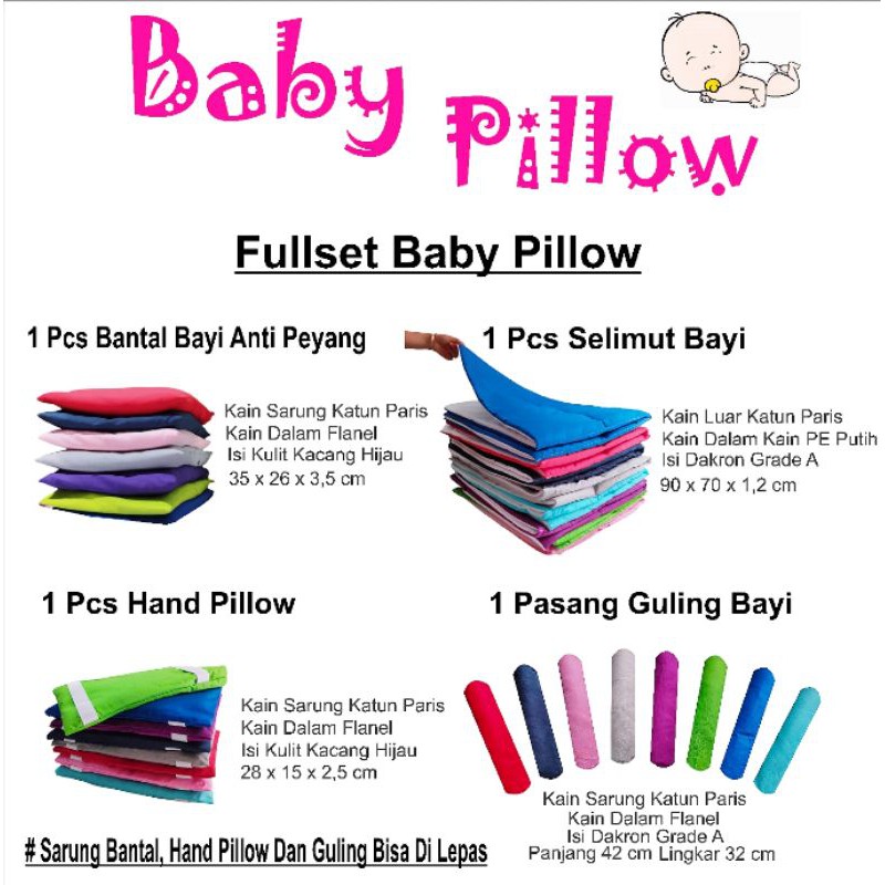 Baby Pillow Fullset ( 1 Bantal Tidur, 1 Hand Pillow, 1 Selimut Dan 1 Pasang Guling )