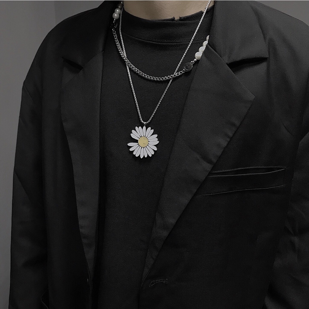 Kalung Rantai Dengan Liontin Bunga Daisy / Chrysanthemum Gaya Hip Hop Untuk Wanita