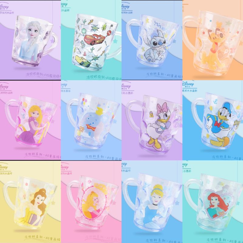 Gelas Original Single Layer Donald Ariel Belle Cinderella Aurora Rapunzel Daisy Goofy Stitch Cars Dumbo Frozen Elsa