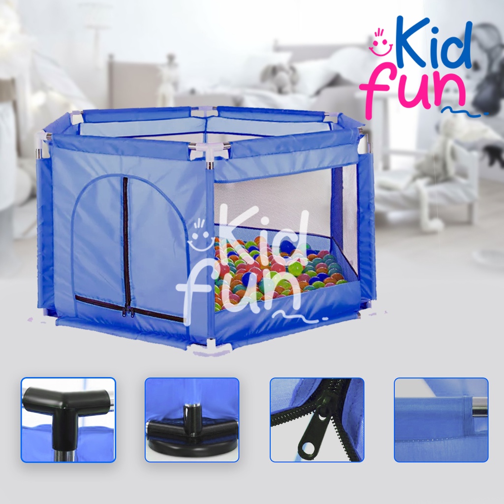 KidFun - Perlengkapan Bayi Playpen Pagar Anak-anak Stainless Steel Keranjang Mandi Bola Model Hexagon Peralatan Bayi Tempat Tidur Bayi