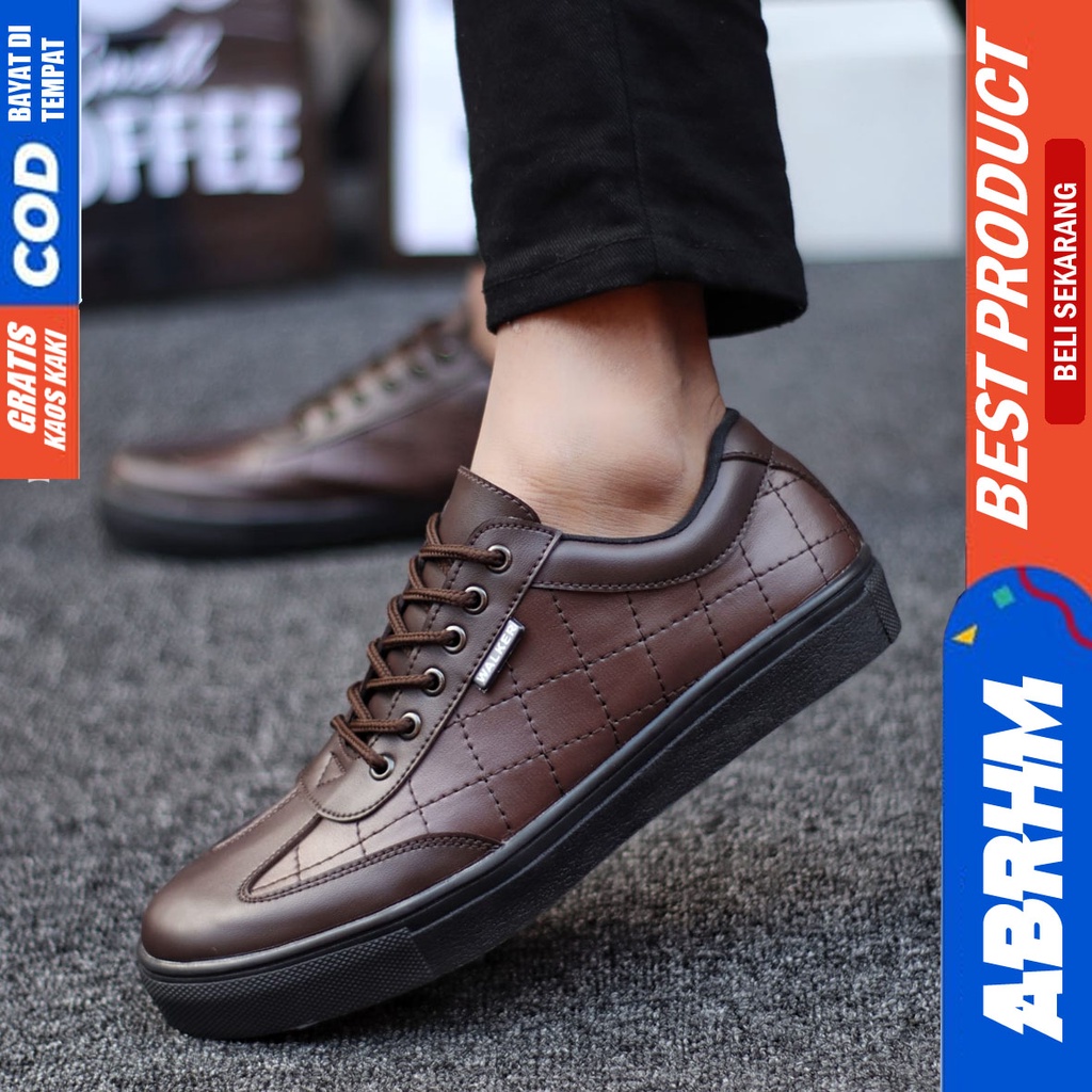 ABRHM X PEDRO Sepatu Casual Formal Sneakers Pria Kasual Formal Kerja Kantor Black Brown Pantofel Kulit Pu