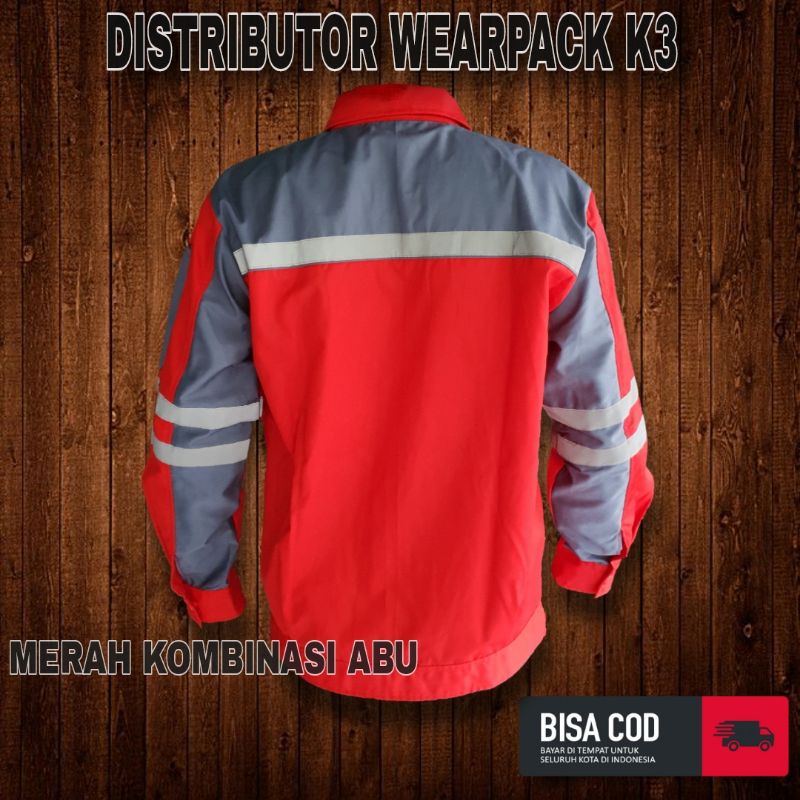 Wearpack Safety Atasan/ Merah abu/Seragam kerja Lapangan/ APD/ K3