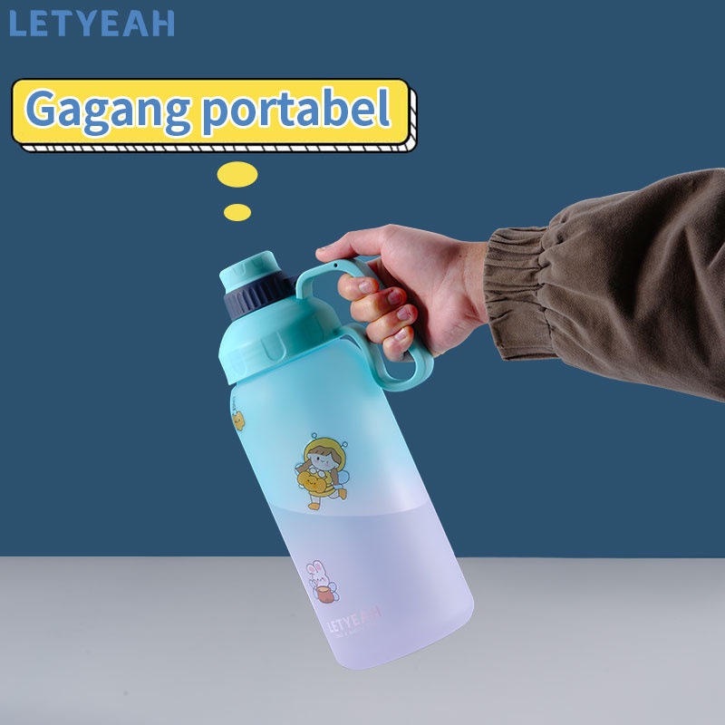 letyeah Botol minum 1800ml jumbo portable tahan bocor dengan sedotan / bpa free