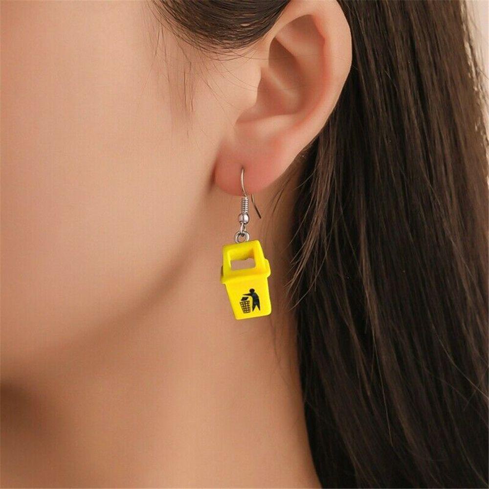 R-flower 1pasang Tempat Sampah Anting Fashion Handmade Klip Telinga Kreatif Ear Stud Lucu Menjuntai