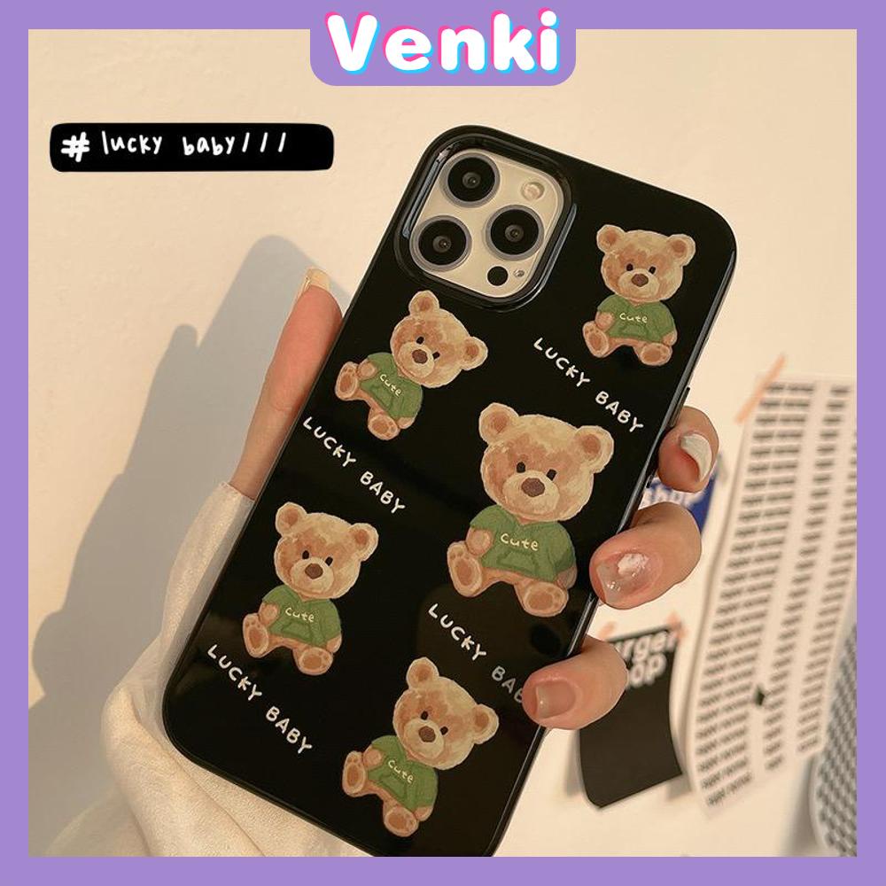 Soft Case Silikon Hitam Glossy Motif Teddy Bear Untuk Iphone 13 Pro Max / 12 Pro Max / 11 / 7 / 8 + / Xs / Xr / Xsmax / 11 / 7 / 8 +