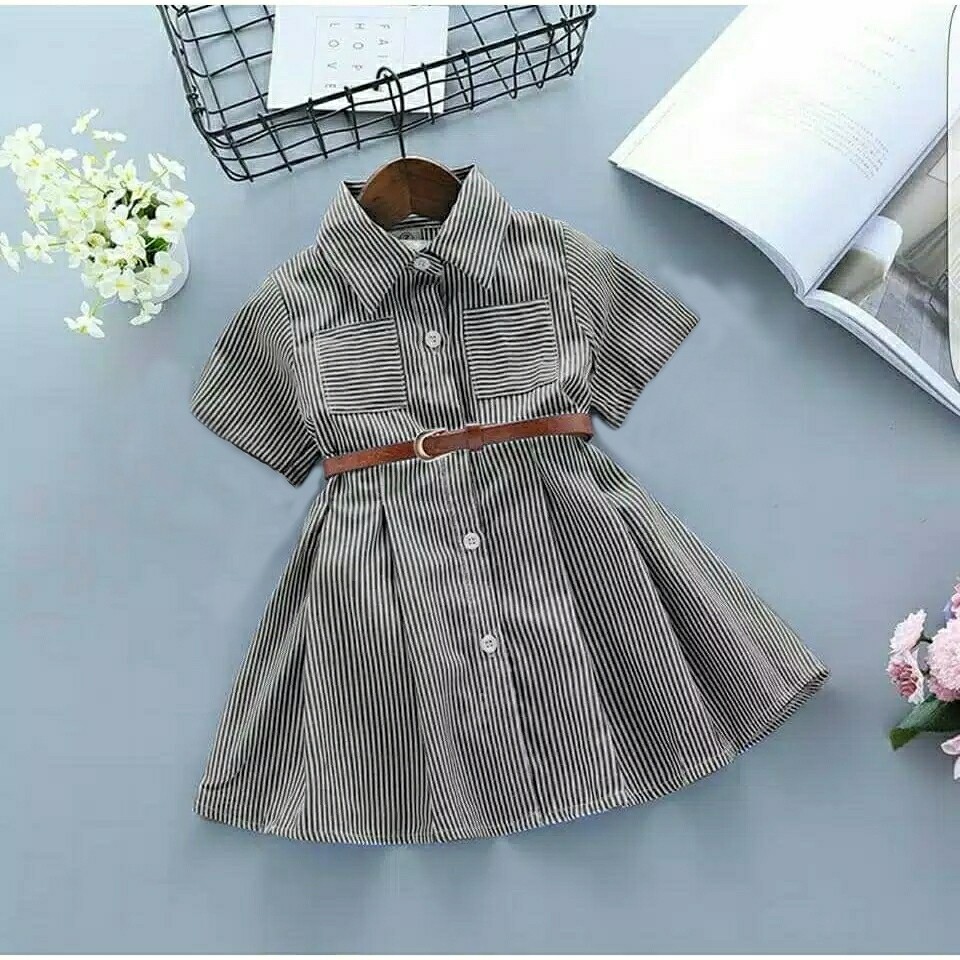 TokoMilkan Dress Anak Perempuan Motif Salur Orin Dress | Pakaian Anak Umur 1-6 Tahun