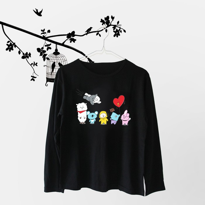 Tumblr Tee / T-Shirt / Kaos Wanita Lengan Panjang Bts Bt21 Warna Hitam