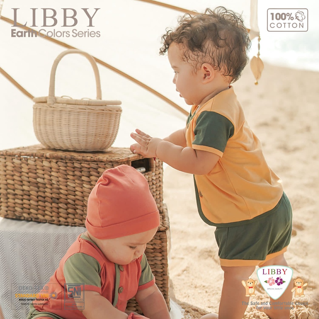 Libby Earth Series Comfy Set Kombinasi - Setelan Kancing Depan Pendek 1-2 tahun