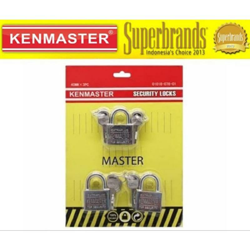 Kenmaster , UK.40mm , Set 3 . Gembok , Kunci Gembok , Master Key