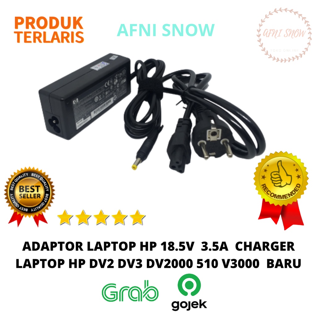 adaptor charger laptop HP DV2 DV3 DV2000 510 V3000 18.5V 3.5A STD ORI