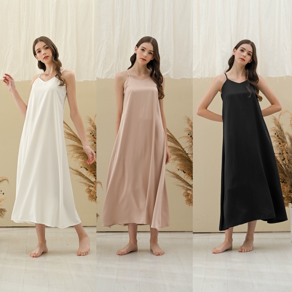 DRESS INNER (Type Maxi) / DALAMAN / CAMISOLE UNTUK KIMONO ROBE WITH ZIPPER | White Nnude Black