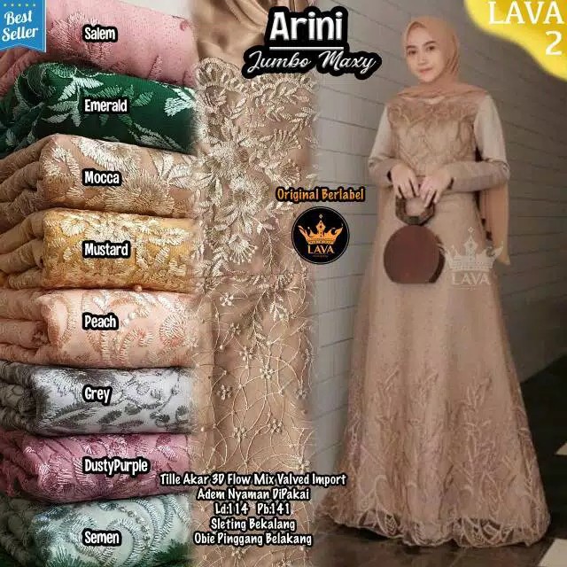 SYAFIN FASHION - GAMIS PESTA BROKAT BIG SIZE JUMBO LD 120 SYAR'I AEURA GAMIS BROKAT TILLE MODERN GAM