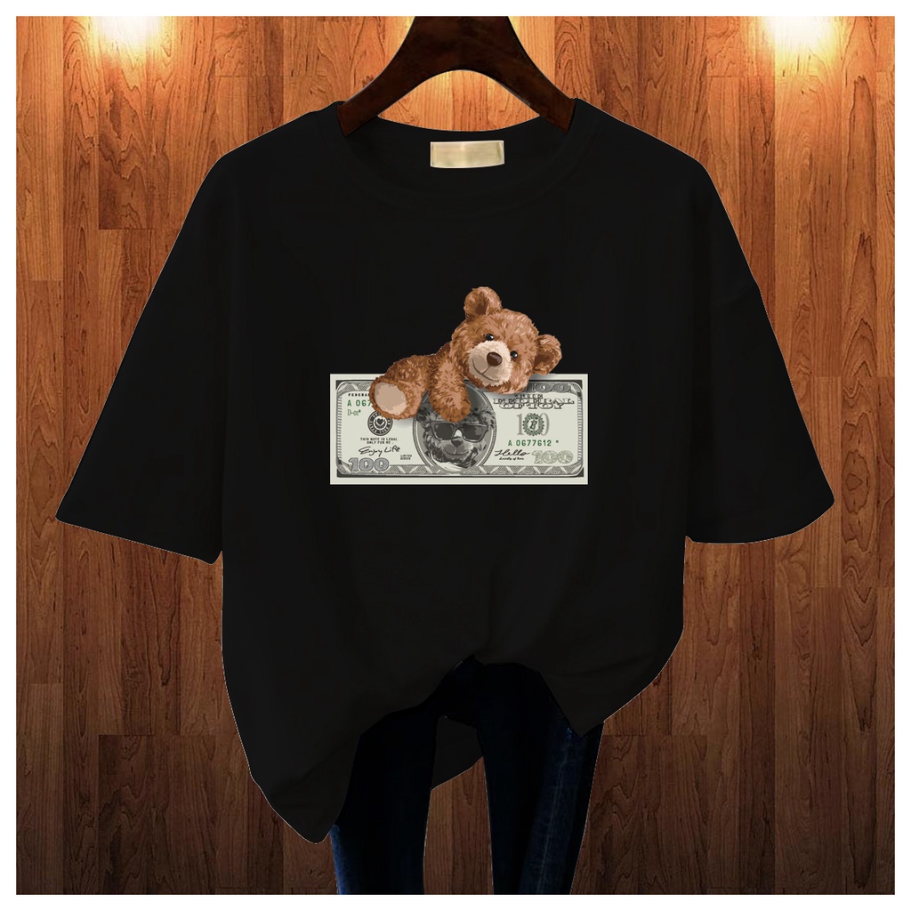 CALVIERO SHOP - BAJU KAOS ATASAN WANITA BEAR MONEY PRINT