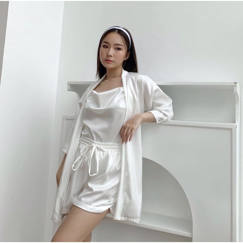 SILKY KIMONO 3 IN 1 SET LOUNGEWEAR PREMIUM KOREA - SLEEPWEAR BAJU TIDUR DEWASA - BRIDESMAID - SESERAHAN PERNIKAHAN - BAJU RIAS - KADO / HADIAH ULTAH CEWEK