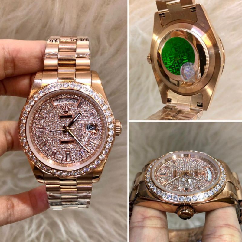 Jam Tangan Rolex Daydate Rantai Full Diamond Matic Super Premium Jam Wanita