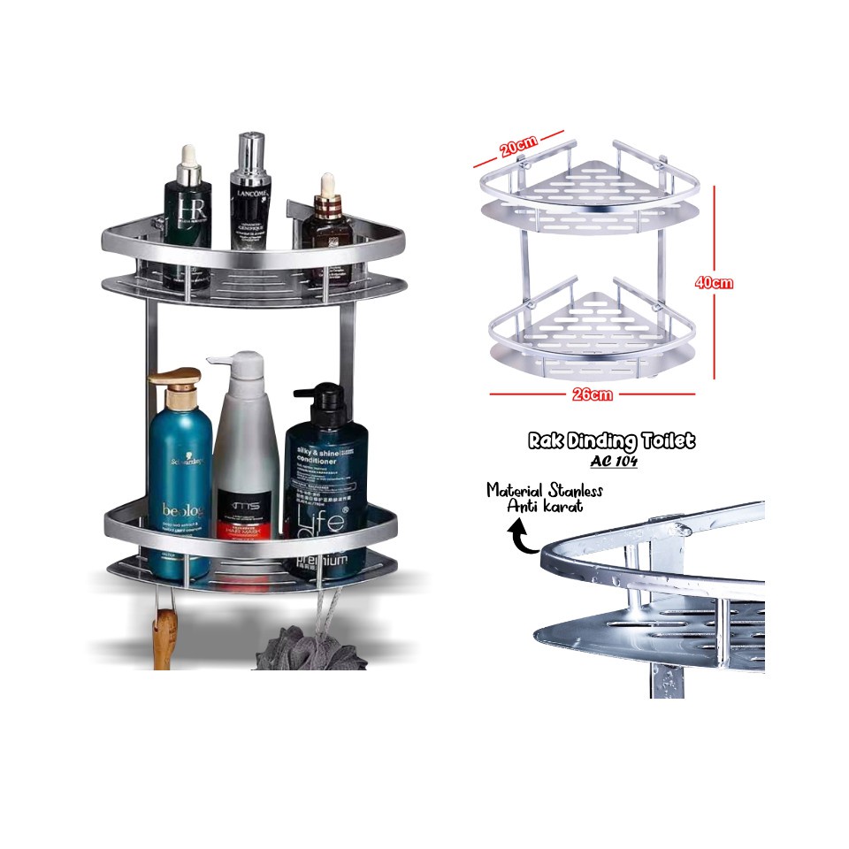 Rak Kamar Mandi Dinding Rak Bumbu Dapur Stainless Steel Rak Tempel Gantung Rak Handuk Tempel RAK SABUN KAMAR MANDI 2 SUSUN SUDUT TINGKAT ALUMUNIUM TOILET