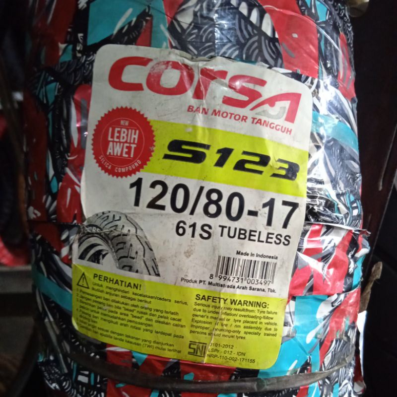 Ban Luar Merk Corsa, 120/80-17 S 123, Tubeless