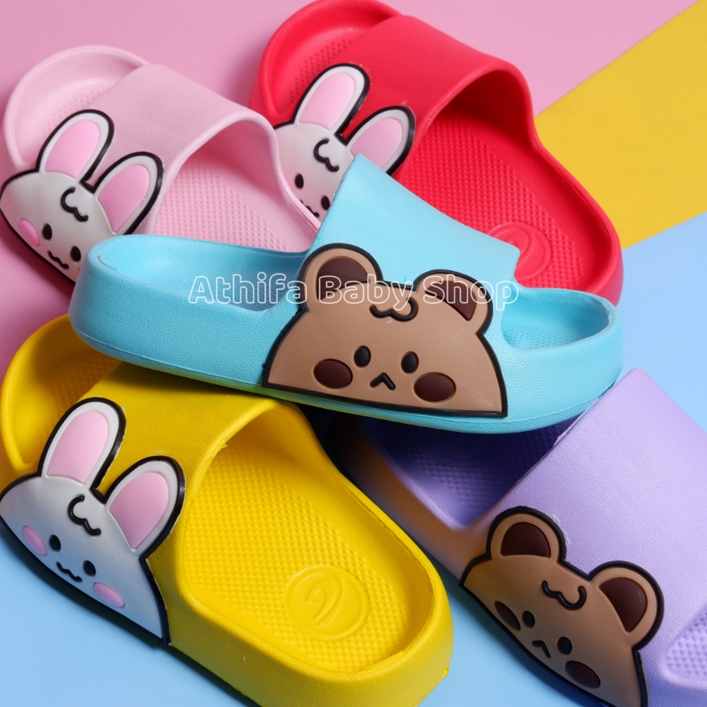 Sandal Slop Flip Flop Anak Perempuan Selop Anak-anak Cewe Cewek Sendal Bayi Balita Karakter Kelinci Beruang Panda Lucu Usia 1 2 3 4 5 Tahun Size 24-29 -Dulux 386D-