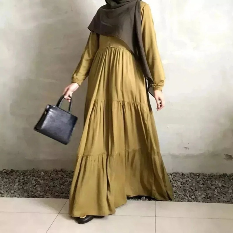 Gamis rempel susun dalam dress polos rempel susun