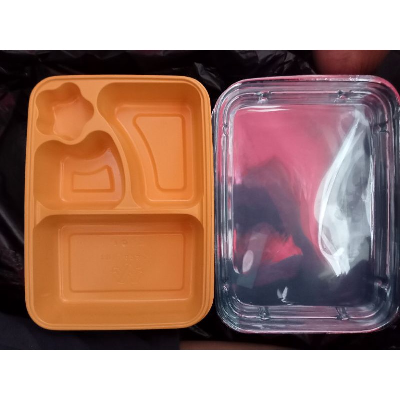 Mika Bento 4 Sekat KUNING  Isi 10 Pc / Tray Bento Sekat 4 / Box Bento Kuning / Lunch Box Bento