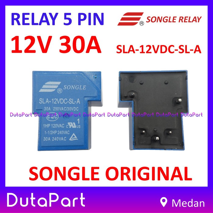 Relay 12V 30A ORIGINAL SONGLE SLA-12VDC-SL-A 5 PIN Kaki 5P