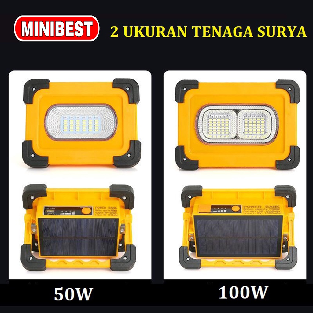 MB LAMPU SOROT LED SOLAR CELL multifungsi 50w -100w batre dan solar LAMPU CAMPING