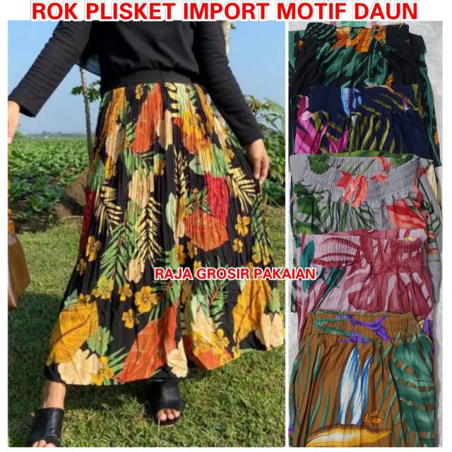 Rok Plisket Premium Motif Bunga Janda Bolong