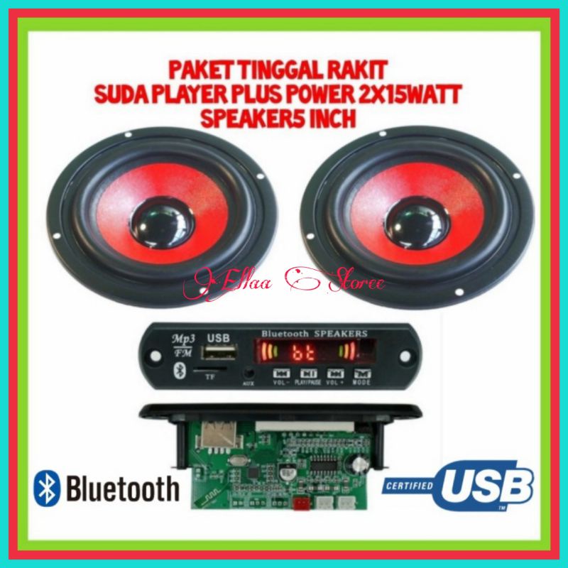 Paket Rakit Speaker Elsound 5 Inch Dan Player Usb Bluetooth Fm Radio
