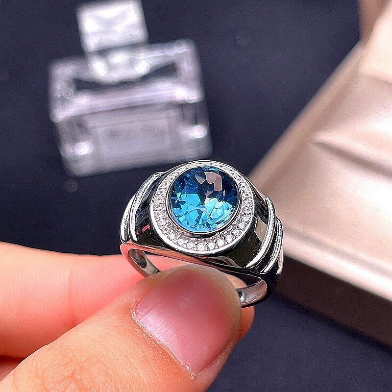 Cincin Silver Plated 925 Hias Kristal Zirkon Biru Gaya Klasik Untuk Pesta