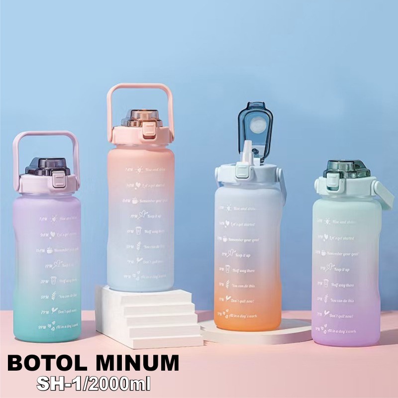 COD Termurah Botol Minum Viral 2 Liter Gradiasi Pastel Botol Minum Motivasi Free Stiker Botol Minum Penanda Waktu Food Grade GOSHOP88