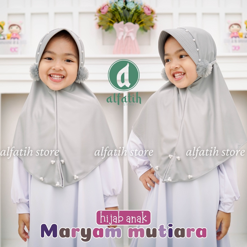 ALFATIH STORE / Jilbab Hijab Anak TK Maryam mutiara pom pom Tanggung / Jilbab Anak Murah ianah