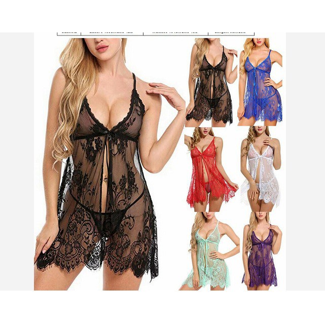 Sexy Lingerie Wanita Baju Tidur Transparan Lace Sleepwear Seksi-ungu
