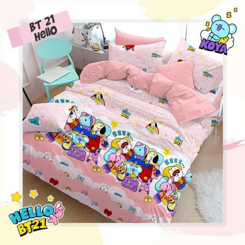 sprei motif BT 21 Hello pink
