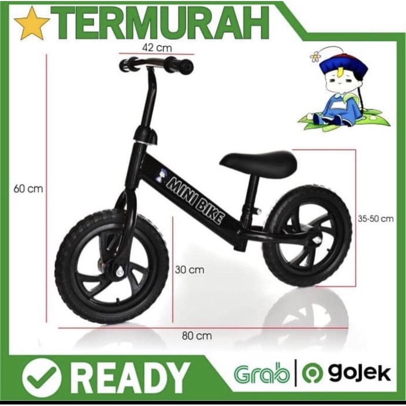Sepeda Keseimbangan anak PushbikeHappy Baby Push bike balance bike tanpa pedal kualitas bagus COD kredit cicil-Black